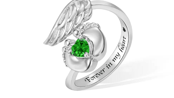 Angel Wing Birthstone Ring: Memorial Jewelry Gift for Love & Remembrance - Belbren