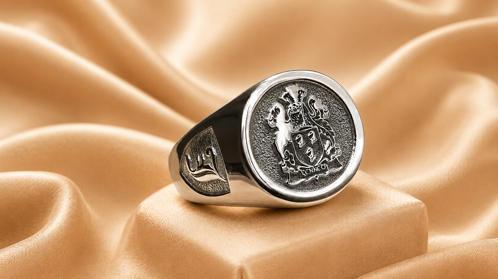 Silver family crest signet ring