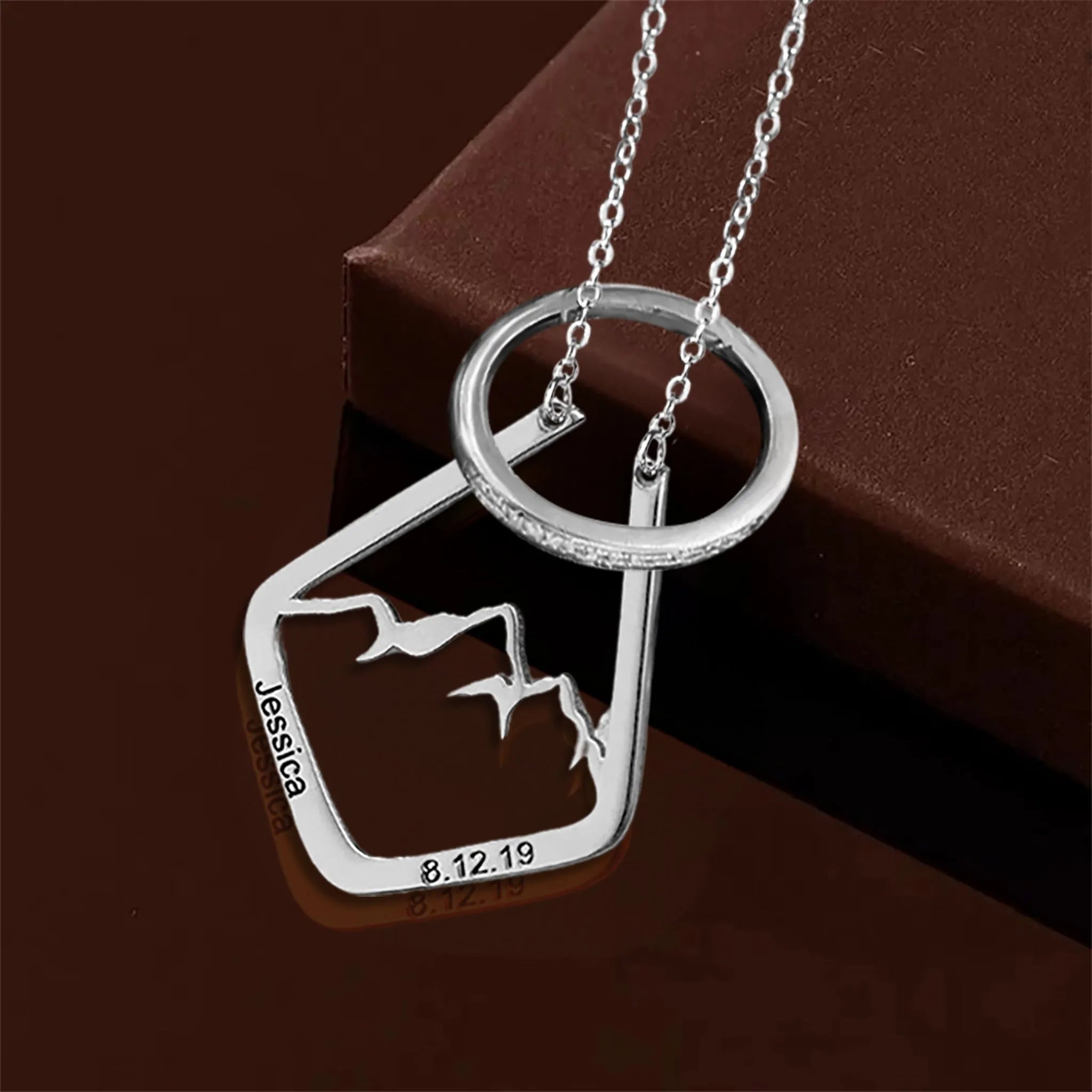 Personalized Mountain Ring Holder Necklace | Custom Engraved Geometric Ring Keeper Pendant | Mountain Range Minimalist Ring Keeper - Belbren