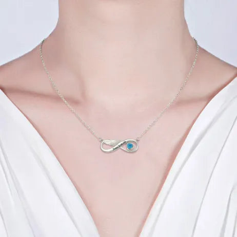 Infinity Angel Wing Necklace with Birthstone in 925 Sterling Silver, Gold, or Rose Gold Plated - Belbren