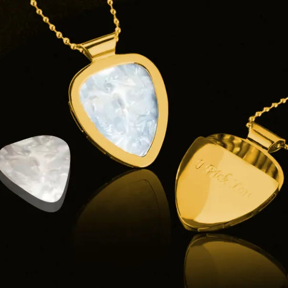 Custom Guitar Pick Holder Necklace - Gold or Silver Pendant with Engraving, Gift for Guitarists, Music Lover Jewelry, Includes 3 Picks - Belbren