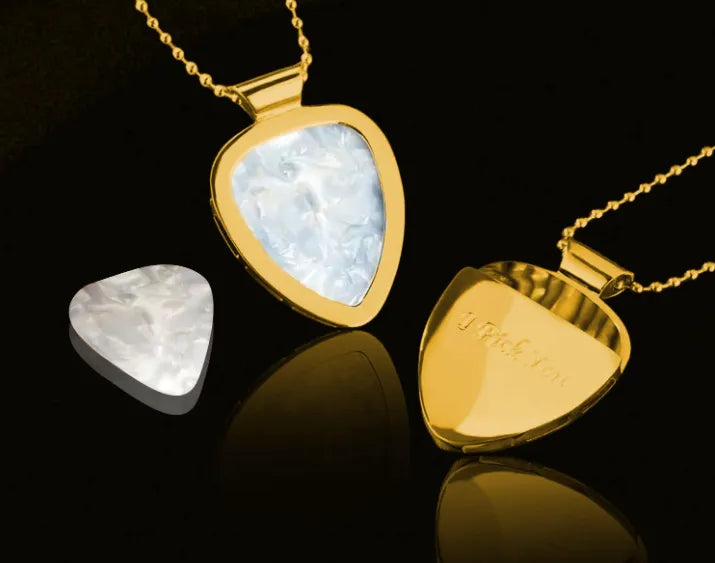 Custom Guitar Pick Holder Necklace - Gold or Silver Pendant with Engraving, Gift for Guitarists, Music Lover Jewelry, Includes 3 Picks - Belbren