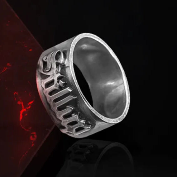 Custom Name Gothic Ring | Old English Style Unisex Ring | Brass or Sterling Silver 925 | Personalized Tattoo Font Name Ring - Belbren