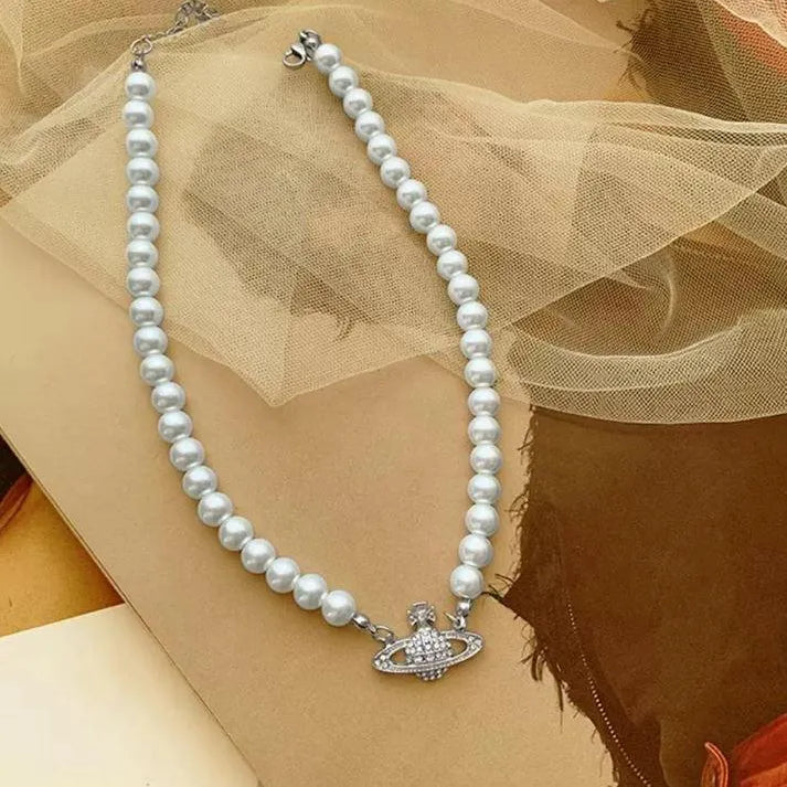 Saturn Pearl Choker Necklace - Elegant Gift for Birthday, Mother's Day, Valentine's, Christmas for Mom, Grandma, or Her - Belbren