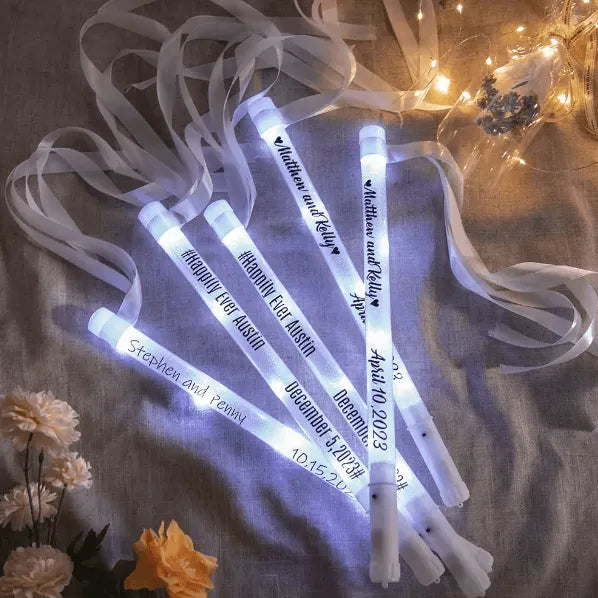 Custom LED Wedding Ribbon Wands - Personalized Light-Up Party Favors for Weddings, Events, and Photoshoots - Belbren