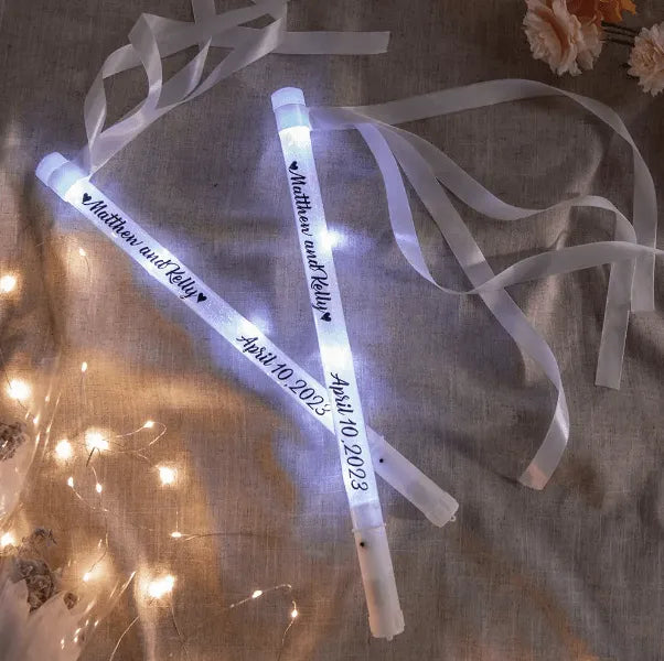 Custom LED Wedding Ribbon Wands - Personalized Light-Up Party Favors for Weddings, Events, and Photoshoots - Belbren