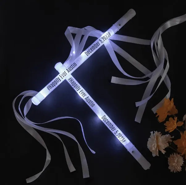 Custom LED Wedding Ribbon Wands - Personalized Light-Up Party Favors for Weddings, Events, and Photoshoots - Belbren