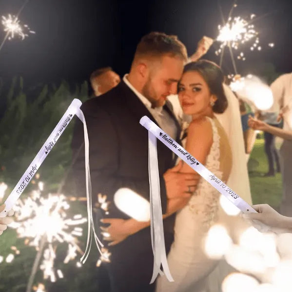 Custom LED Wedding Ribbon Wands - Personalized Light-Up Party Favors for Weddings, Events, and Photoshoots - Belbren
