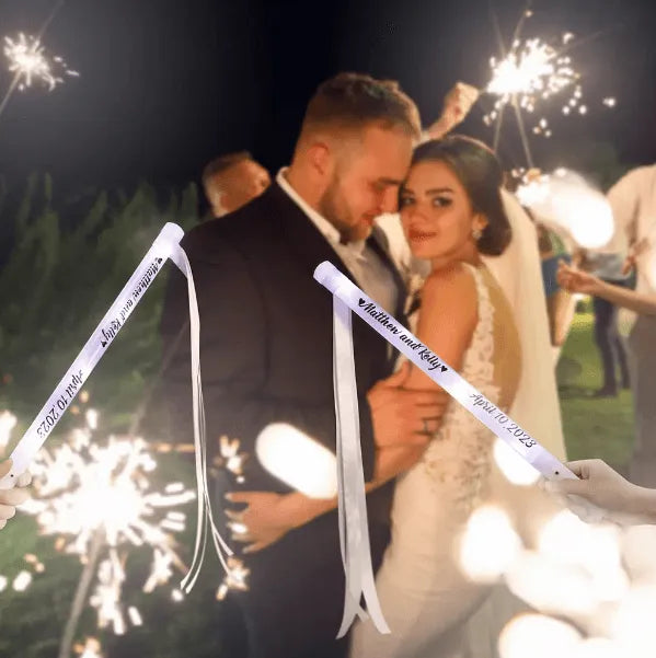 Custom LED Wedding Ribbon Wands - Personalized Light-Up Party Favors for Weddings, Events, and Photoshoots - Belbren