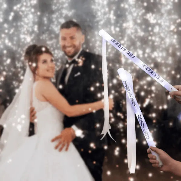 Custom LED Wedding Ribbon Wands - Personalized Light-Up Party Favors for Weddings, Events, and Photoshoots - Belbren