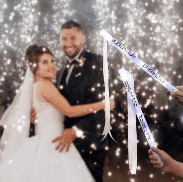 Custom LED Wedding Ribbon Wands - Personalized Light-Up Party Favors for Weddings, Events, and Photoshoots - Belbren