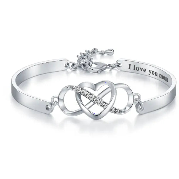 Custom Engraved Infinity & Heart Bracelet - Personalized Name Bangle, Ideal Gift for Daughter, Mom, Wife, Sister - Belbren