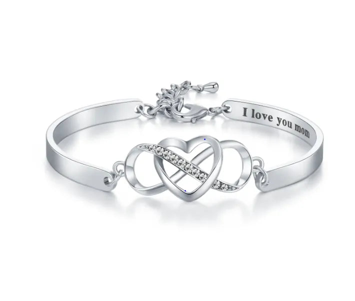 Custom Engraved Infinity & Heart Bracelet - Personalized Name Bangle, Ideal Gift for Daughter, Mom, Wife, Sister - Belbren