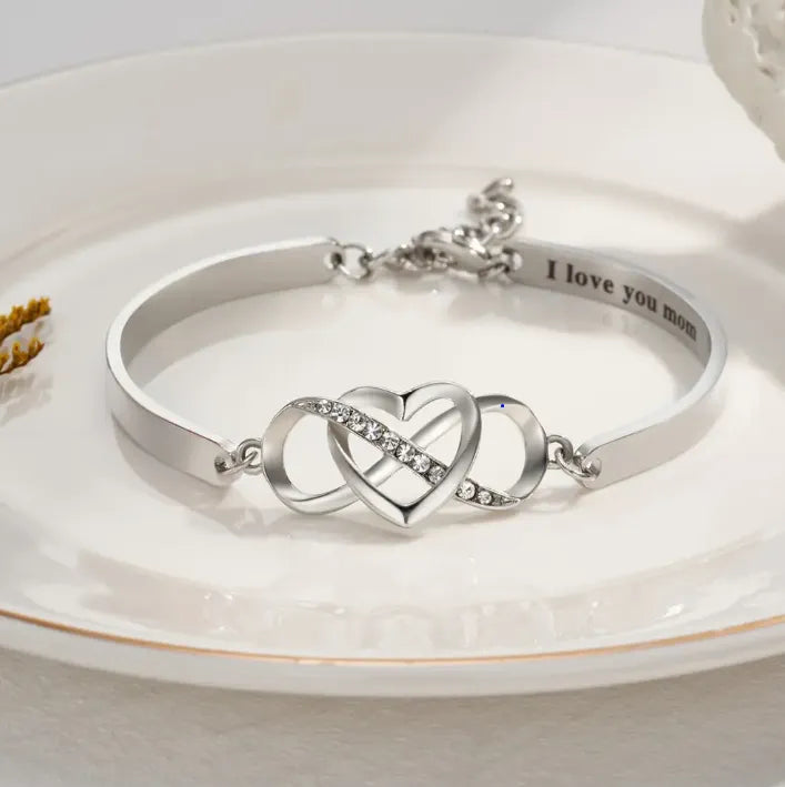 Custom Engraved Infinity & Heart Bracelet - Personalized Name Bangle, Ideal Gift for Daughter, Mom, Wife, Sister - Belbren