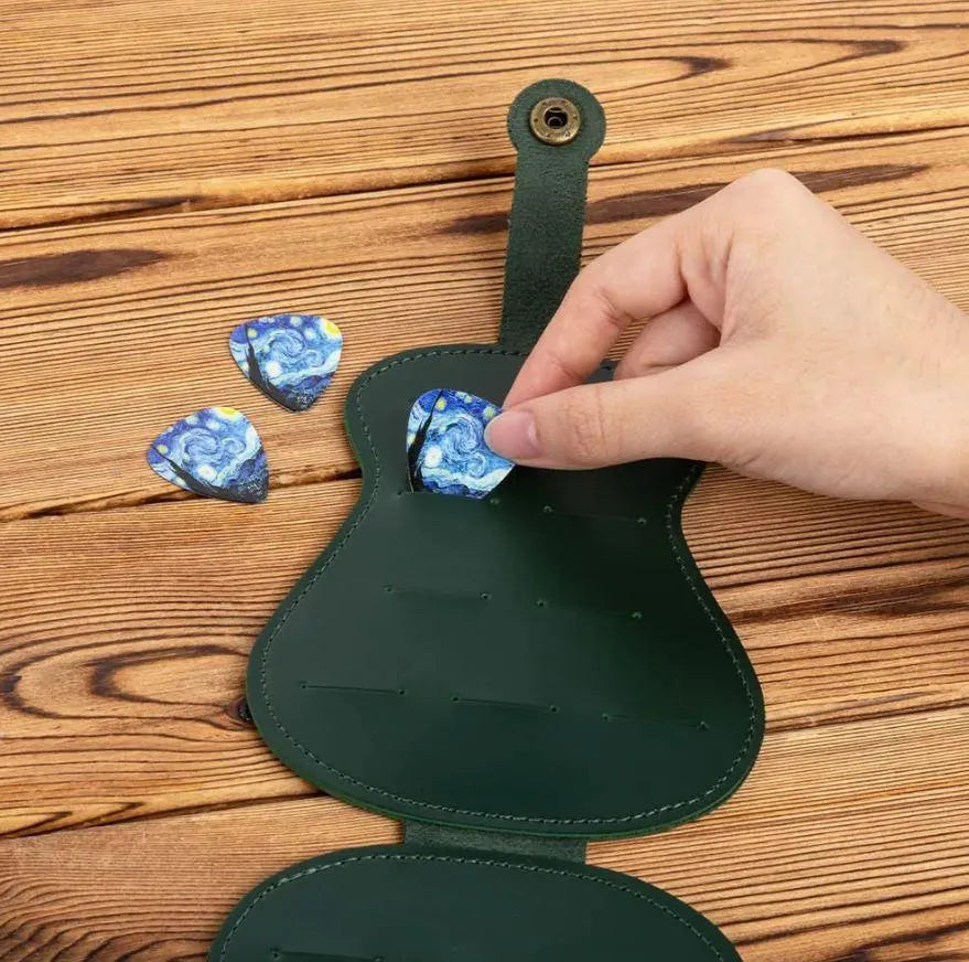 Custom Guitar Pick Holder with Personalized Name - Leather Keychain Case with 3 Starry Sky Picks - Perfect Gift for Guitarists - Belbren