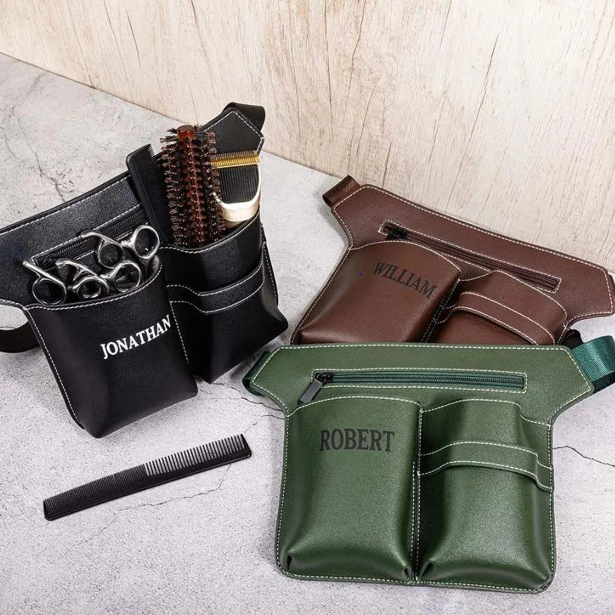 Custom Hairdresser Tool Belt Bag | Personalized Leather Scissor Pouch for Barbers - Belbren