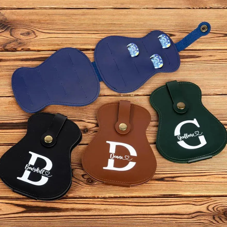 Custom Guitar Pick Holder with Personalized Name - Leather Keychain Case with 3 Starry Sky Picks - Perfect Gift for Guitarists - Belbren