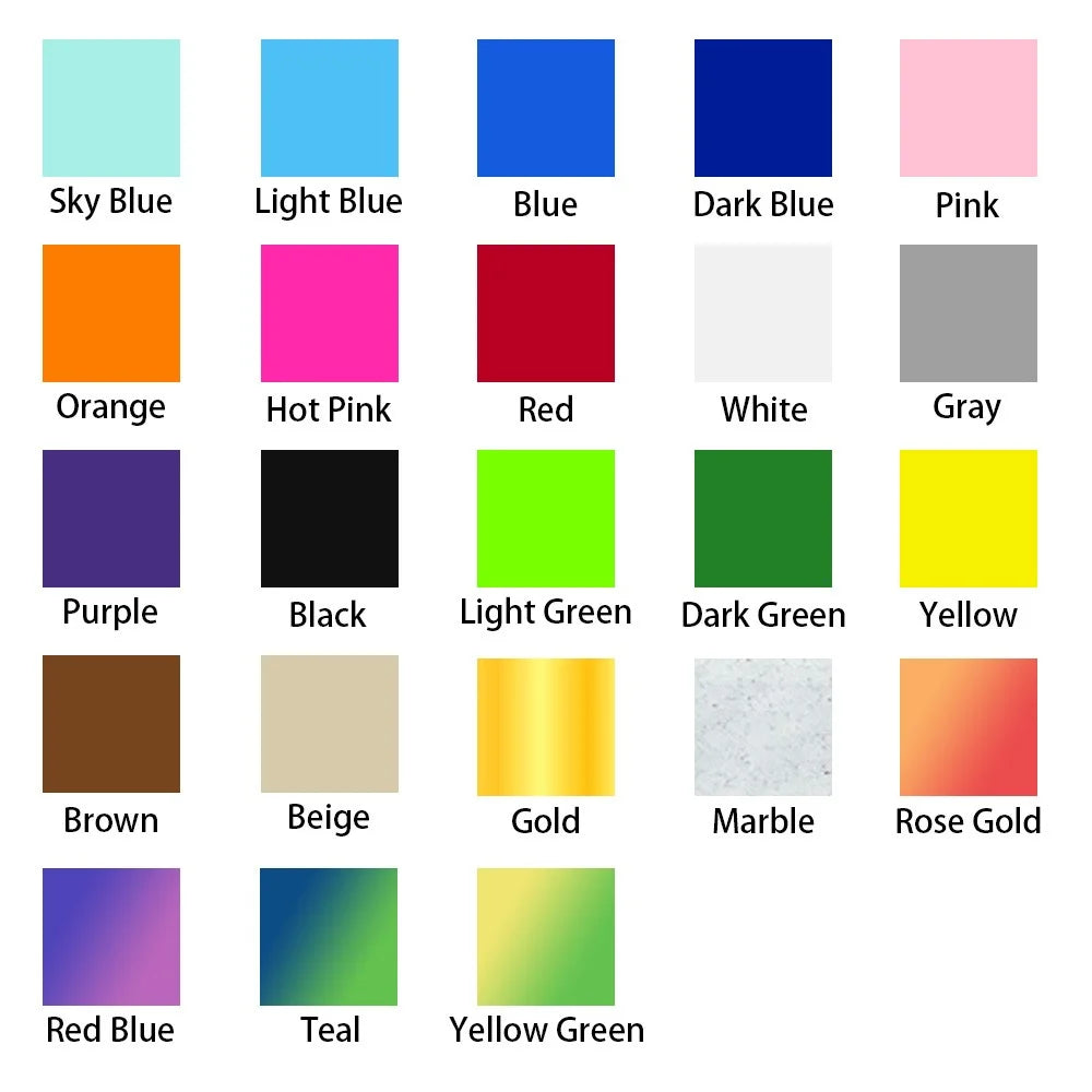 Color palette for custom jewelry including gold, rose gold, marble, and assorted hues for personalized gifts