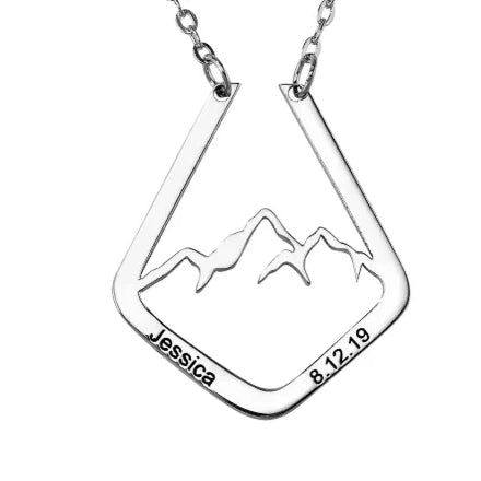 Personalized Mountain Ring Holder Necklace | Custom Engraved Geometric Ring Keeper Pendant | Mountain Range Minimalist Ring Keeper - Belbren