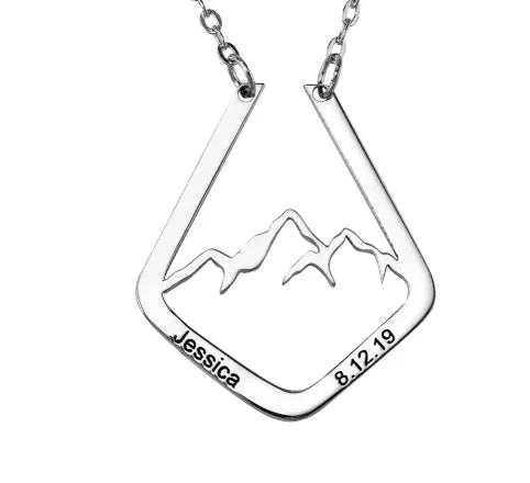 Personalized Mountain Ring Holder Necklace | Custom Engraved Geometric Ring Keeper Pendant | Mountain Range Minimalist Ring Keeper - Belbren
