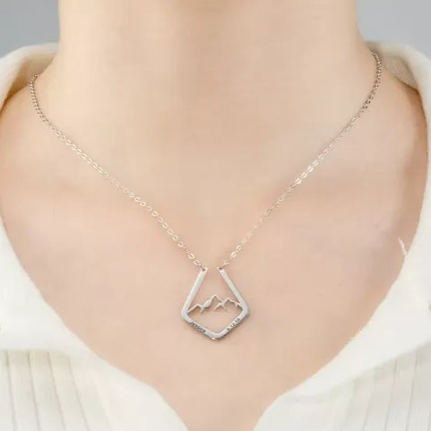 Personalized Mountain Ring Holder Necklace | Custom Engraved Geometric Ring Keeper Pendant | Mountain Range Minimalist Ring Keeper - Belbren
