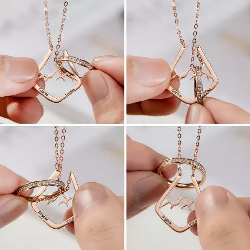 Personalized Mountain Ring Holder Necklace | Custom Engraved Geometric Ring Keeper Pendant | Mountain Range Minimalist Ring Keeper - Belbren