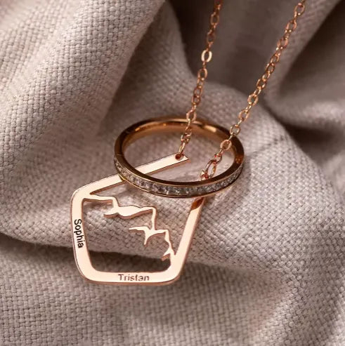 Personalized Mountain Ring Holder Necklace | Custom Engraved Geometric Ring Keeper Pendant | Mountain Range Minimalist Ring Keeper - Belbren