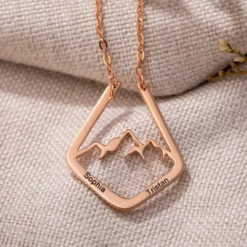 Personalized Mountain Ring Holder Necklace | Custom Engraved Geometric Ring Keeper Pendant | Mountain Range Minimalist Ring Keeper - Belbren