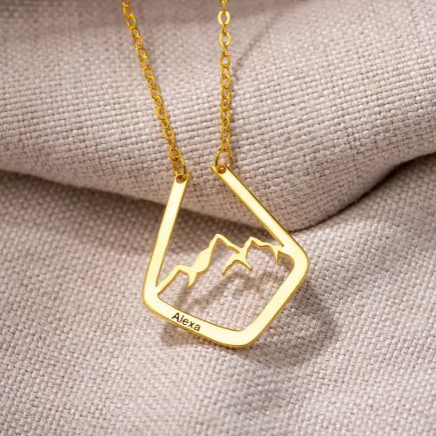 Personalized Mountain Ring Holder Necklace | Custom Engraved Geometric Ring Keeper Pendant | Mountain Range Minimalist Ring Keeper - Belbren