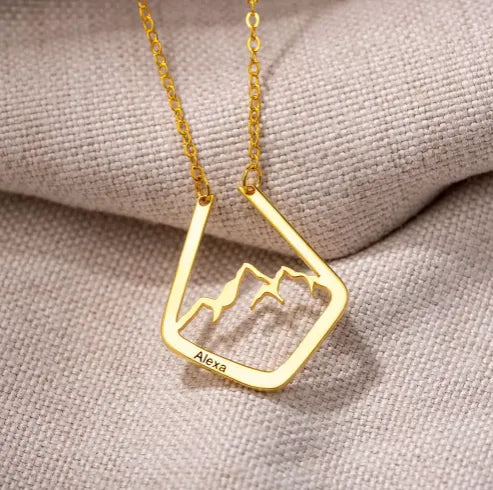 Personalized Mountain Ring Holder Necklace | Custom Engraved Geometric Ring Keeper Pendant | Mountain Range Minimalist Ring Keeper - Belbren