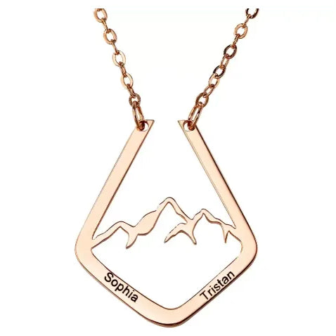 Personalized Mountain Ring Holder Necklace | Custom Engraved Geometric Ring Keeper Pendant | Mountain Range Minimalist Ring Keeper - Belbren