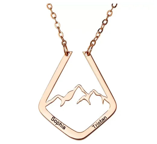 Personalized Mountain Ring Holder Necklace | Custom Engraved Geometric Ring Keeper Pendant | Mountain Range Minimalist Ring Keeper - Belbren