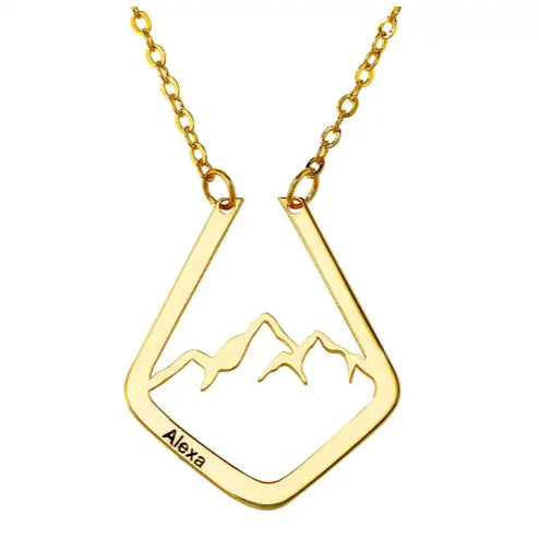Personalized Mountain Ring Holder Necklace | Custom Engraved Geometric Ring Keeper Pendant | Mountain Range Minimalist Ring Keeper - Belbren