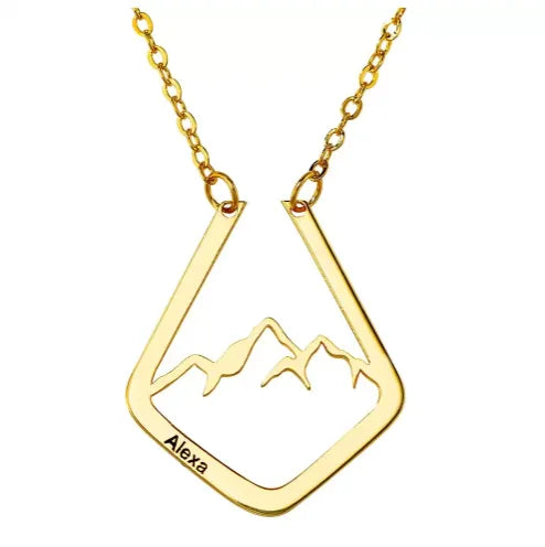 Personalized Mountain Ring Holder Necklace | Custom Engraved Geometric Ring Keeper Pendant | Mountain Range Minimalist Ring Keeper - Belbren