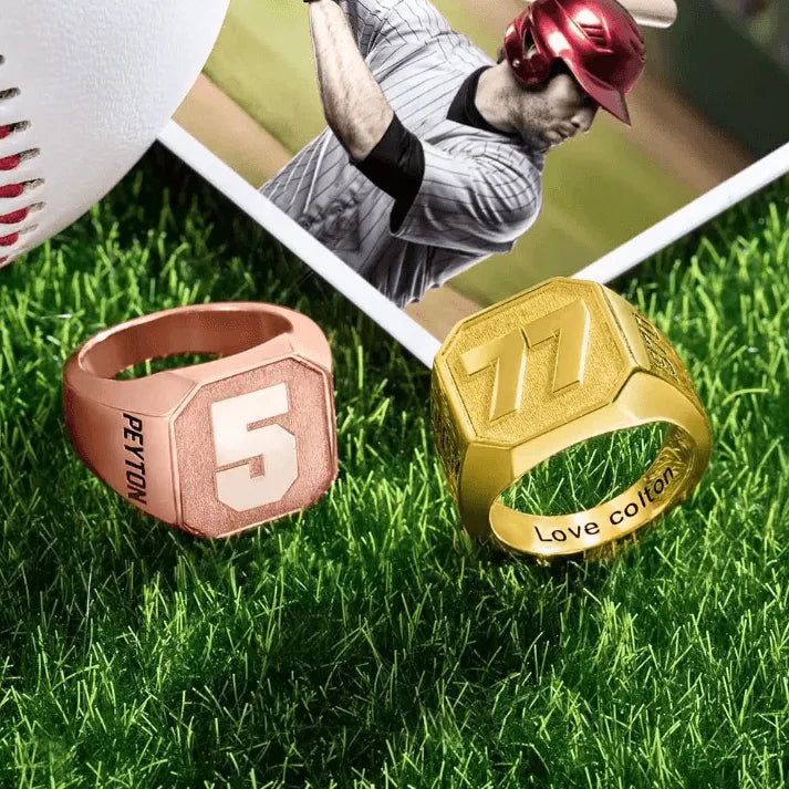 Custom Sports Championship Ring - Personalized Jersey Number Signet Ring for Baseball, Football, Basketball Fans - Belbren