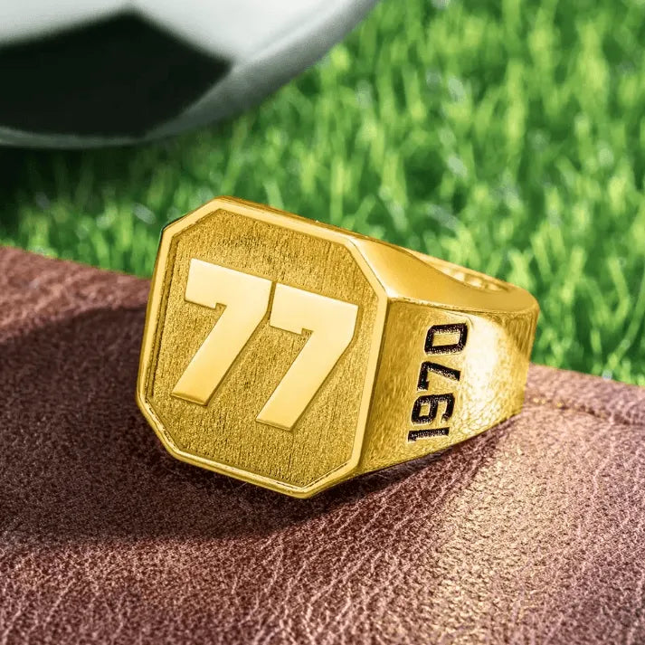 Custom Sports Championship Ring - Personalized Jersey Number Signet Ring for Baseball, Football, Basketball Fans - Belbren