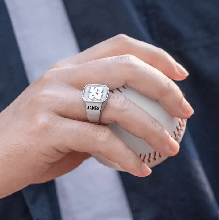 Custom Sports Championship Ring - Personalized Jersey Number Signet Ring for Baseball, Football, Basketball Fans - Belbren