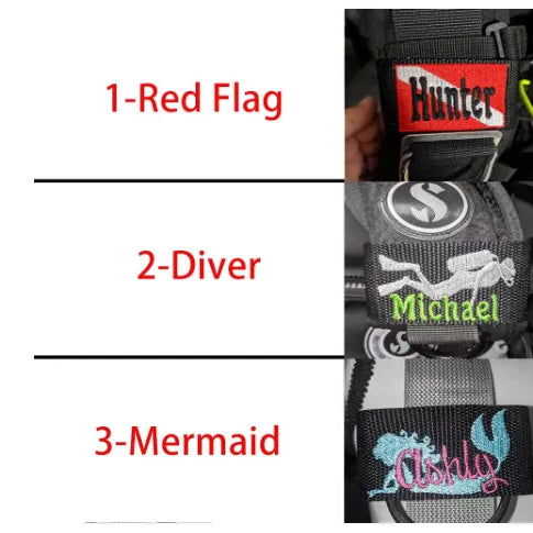 Personalized Scuba BCD Name Tag | Blue & White, Red & White Dive Flag Patch | Custom Embroidered Gear ID for Divers, Crew & Instructors - Belbren