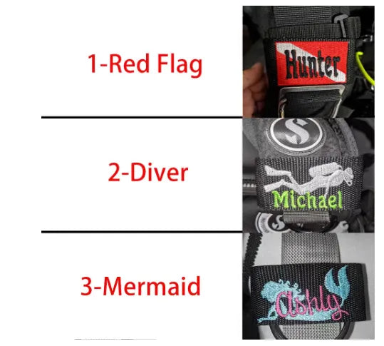 Personalized Scuba BCD Name Tag | Blue & White, Red & White Dive Flag Patch | Custom Embroidered Gear ID for Divers, Crew & Instructors - Belbren