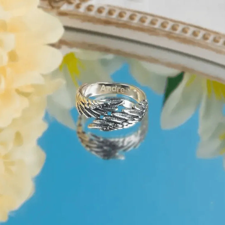 Adjustable 925 Sterling Silver Guardian Angel Wings Ring - Personalized Unisex Memorial Jewelry for Men and Women - Belbren