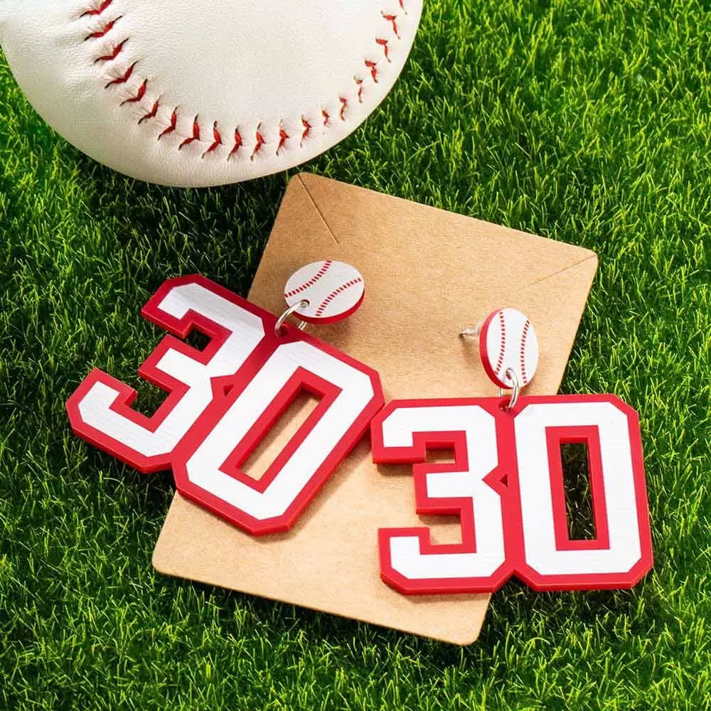 Custom baseball number 30 earrings in red and white