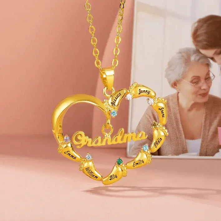 Custom Baby Feet Heart Necklace with Birthstones - Personalized Jewelry for Mothers, Grandmothers, New Moms - 925 Silver or Gold Plated - Belbren