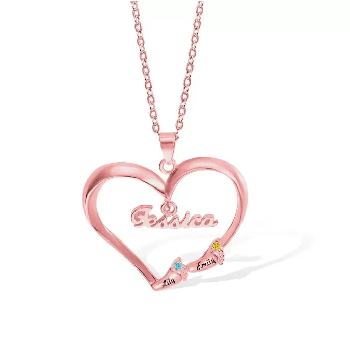 Custom Baby Feet Heart Necklace with Birthstones - Personalized Jewelry for Mothers, Grandmothers, New Moms - 925 Silver or Gold Plated - Belbren