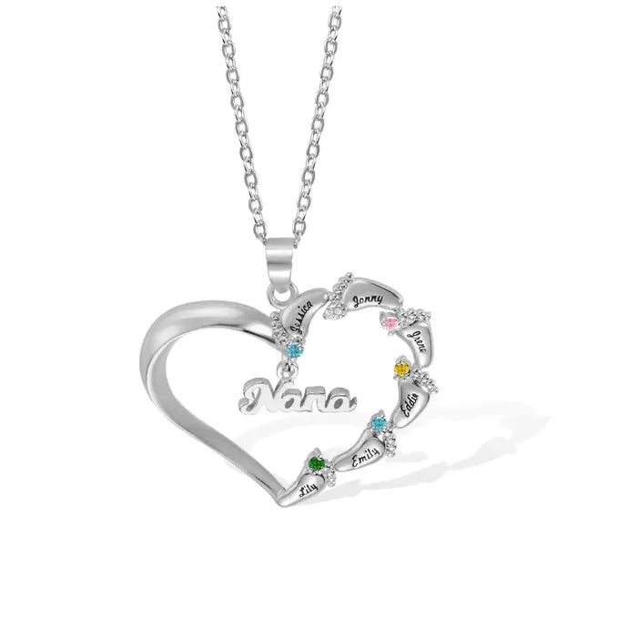 Custom Baby Feet Heart Necklace with Birthstones - Personalized Jewelry for Mothers, Grandmothers, New Moms - 925 Silver or Gold Plated - Belbren