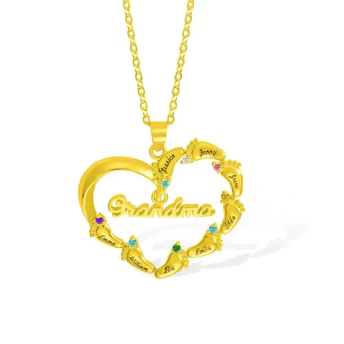 Custom Baby Feet Heart Necklace with Birthstones - Personalized Jewelry for Mothers, Grandmothers, New Moms - 925 Silver or Gold Plated - Belbren