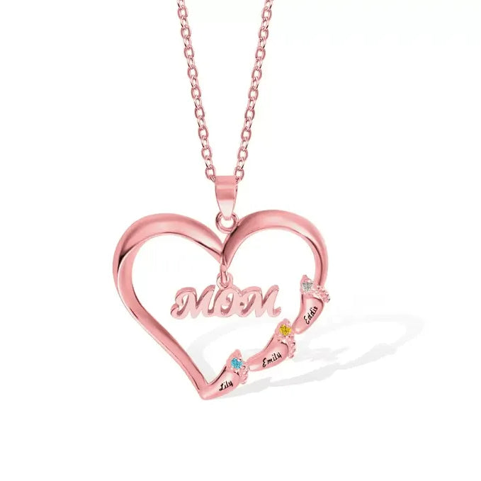 Custom Baby Feet Heart Necklace with Birthstones - Personalized Jewelry for Mothers, Grandmothers, New Moms - 925 Silver or Gold Plated - Belbren