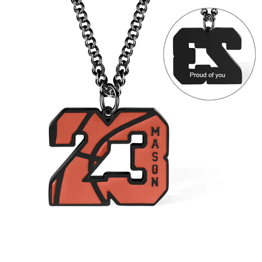 Custom Basketball Number Initial Necklace - Personalized Sports Pendant for Men & Kids - Engraved Jewelry in Stainless Steel, Gold, Rose Gold, and Black Plated Options - Belbren