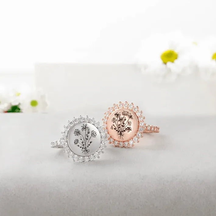 Custom Birth Flower Ring - 1-8 Floral Bouquet Design - Ideal Mother's Day & Family Gift - Women's Jewelry - Belbren