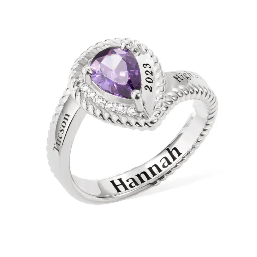 Custom Class Ring - Personalized High School & University Graduation Ring in Sterling Silver or Brass, Hypoallergenic with Customizable Birthstone - Belbren
