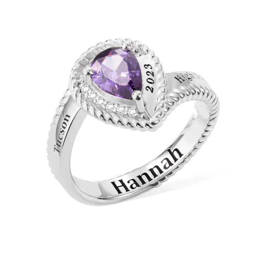 Custom Class Ring - Personalized High School & University Graduation Ring in Sterling Silver or Brass, Hypoallergenic with Customizable Birthstone - Belbren